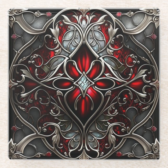 Metal Ruby Art Glass Coaster (Front)