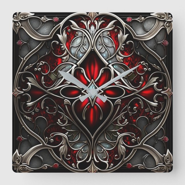 Metal Ruby Art Square Wall Clock (Front)