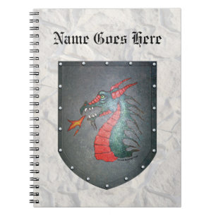 Metal Shield Dragon Light Grey Stone Notebook