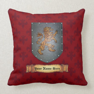 Metal Shield Lion Red Cushion