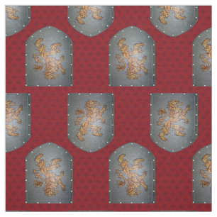 Metal Shield Lion Red Fleurs Fabric
