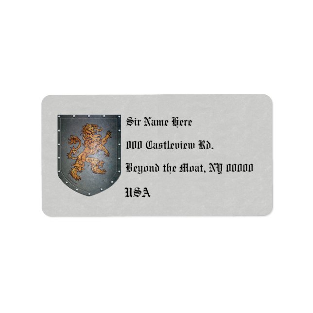 Metal Shield Mediaeval Lion Grey Parchment Label (Front)