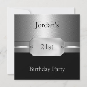 Metal Silver Circles Black 21st  Male Birthday Invitation
