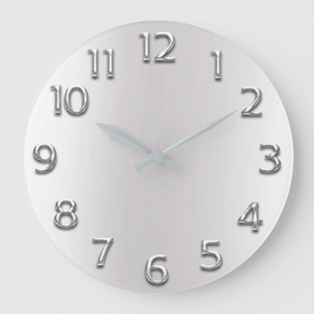 Metal Silver Grey Grey Arabic Numbers Minimalism Large Clock (Front)