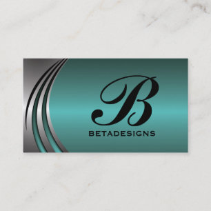 Metal silver grey teal, eye-catching monogram business card
