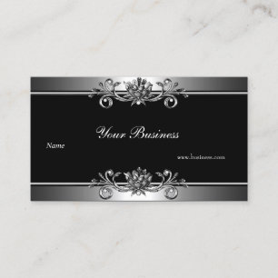 Metal Silver Look Black Elegant Jewel Floral Business Card