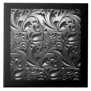 Metal silver metallic engraved abstract steel ceramic tile