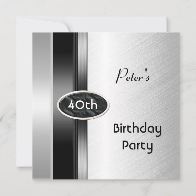 Metal Silver White Mens 40th Birthday Party Man Invitation (Front)