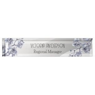 Metal silver with silver flowers personalized nameplate