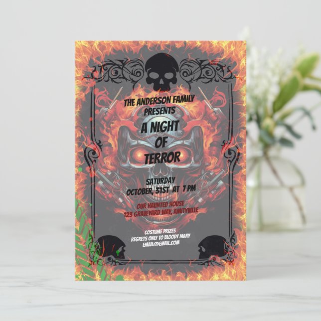Metal Skull flame Halloween Invitation (Standing Front)