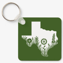 Metal Square Keychain Texas Outline Forest Green
