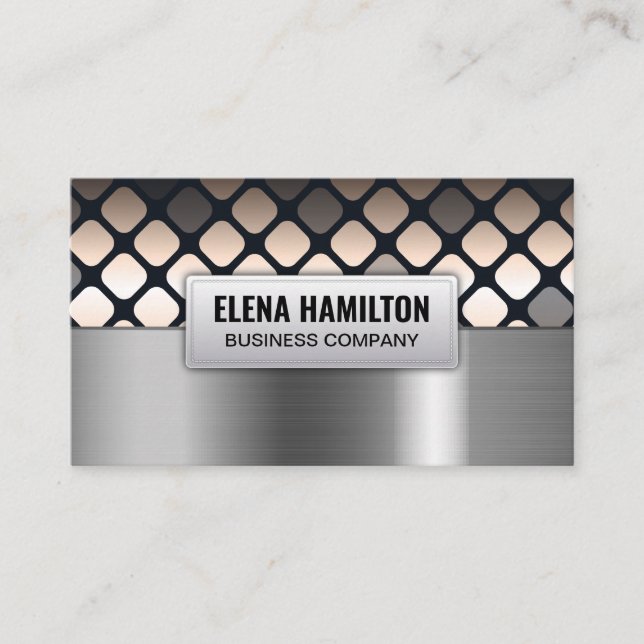 Metal Square Pattern | Metallic Brushed Business Card (Front)