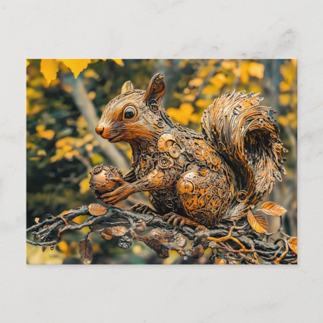 Metal Squirrel on Branch in autumn Postcard (Front)