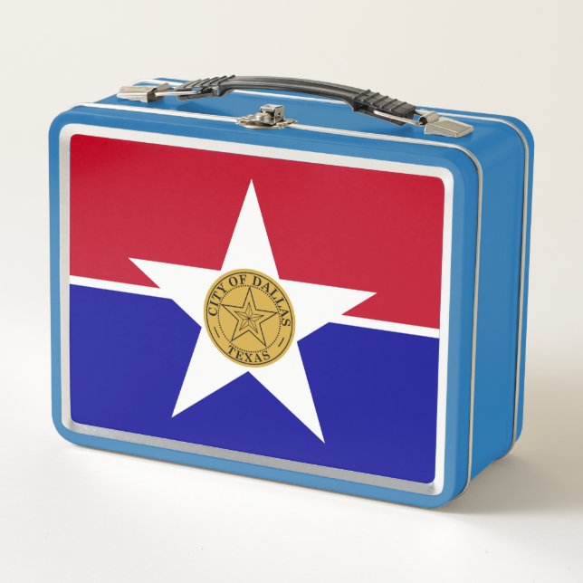 Metal Stainless Lunchbox - flag of Dallas (Front)
