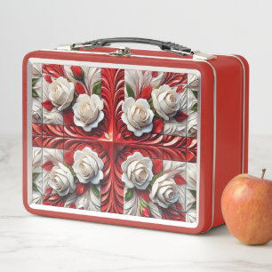 Metal Stainless Lunchbox with English Roses Design