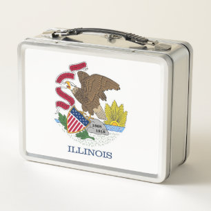 Metal Stainless Lunchbox with flag of Illinois