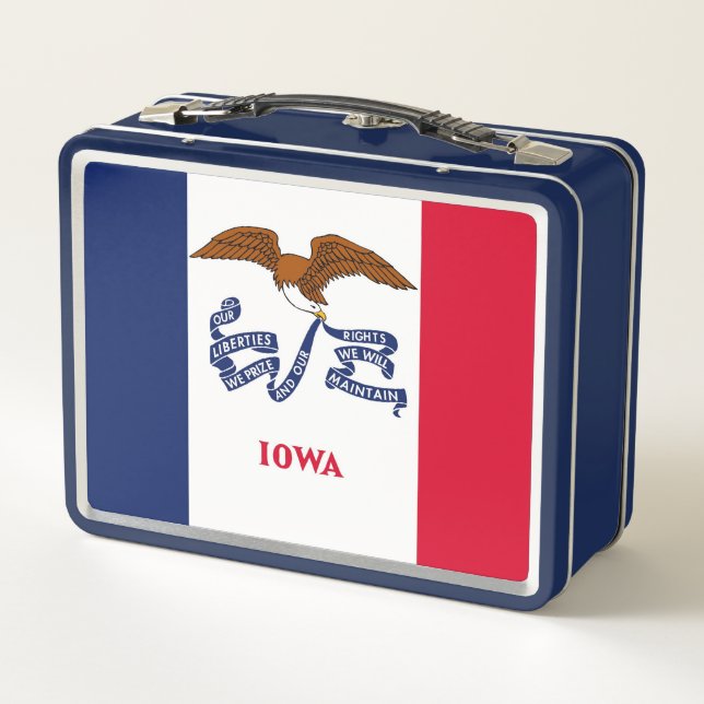 Metal Stainless Lunchbox with flag of Iowa (Back)