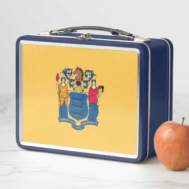 Metal Stainless Lunchbox with flag of New Jersey (In Situ)