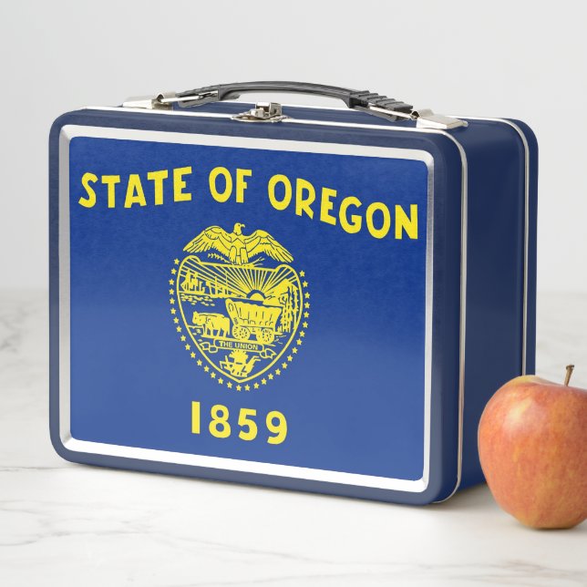 Metal Stainless Lunchbox with flag of Oregon (In Situ)