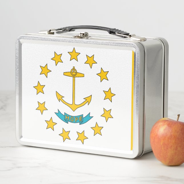 Metal Stainless Lunchbox with flag of Rhode Island (In Situ)