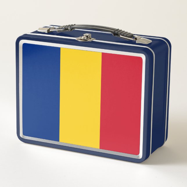 Metal Stainless Lunchbox with Romania flag (Front)