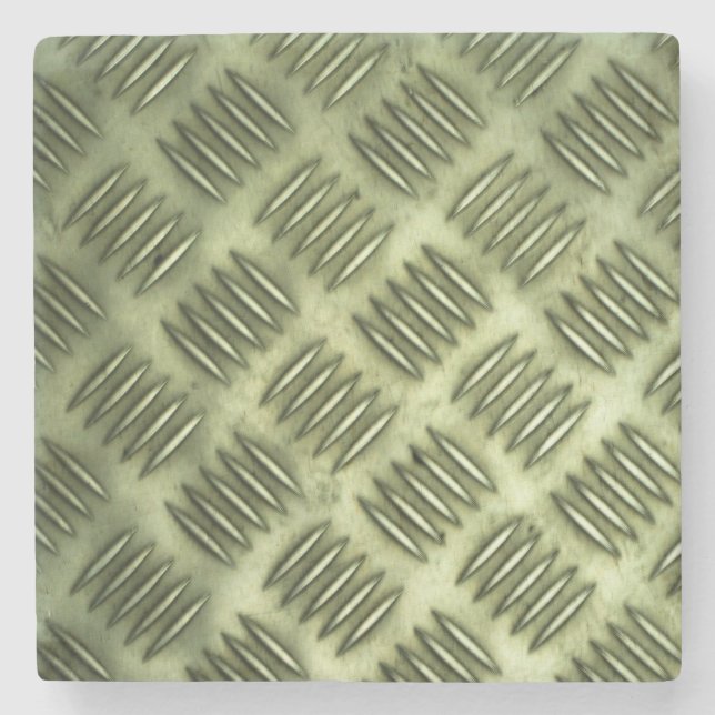 Metal Steel Chequered Flooring Diagonal Texture Stone Coaster (Front)