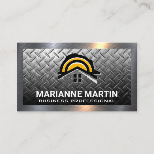 Metal Steel Plate   Construction Hard Hat Logo Business Card