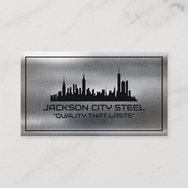 Metal Steel | Real Estate | City Skyline Business Card (Front)