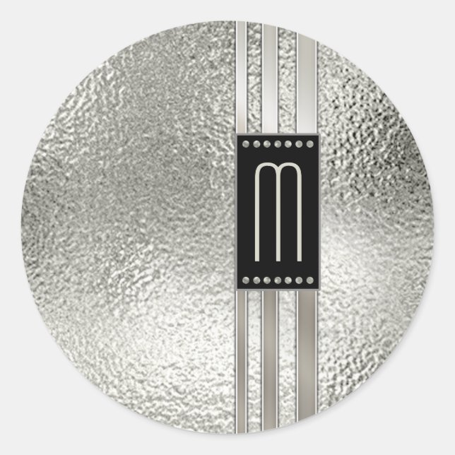 Metal Stripes on Glass Monogram Beige ID443 Classic Round Sticker (Front)