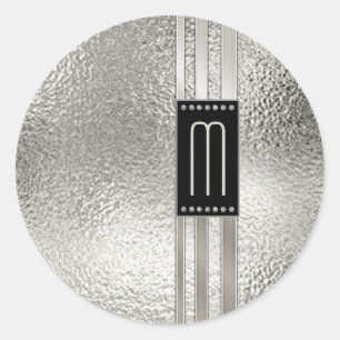 Metal Stripes on Glass Monogram Beige ID443 Classic Round Sticker