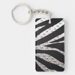 Metal Texture Zebra Print DBL sided Keychain