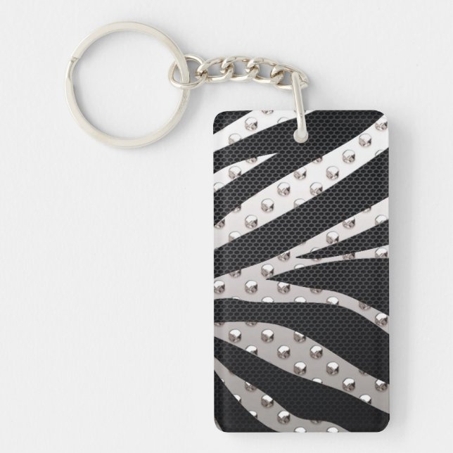 Metal Texture Zebra Print DBL sided Keychain (Front)