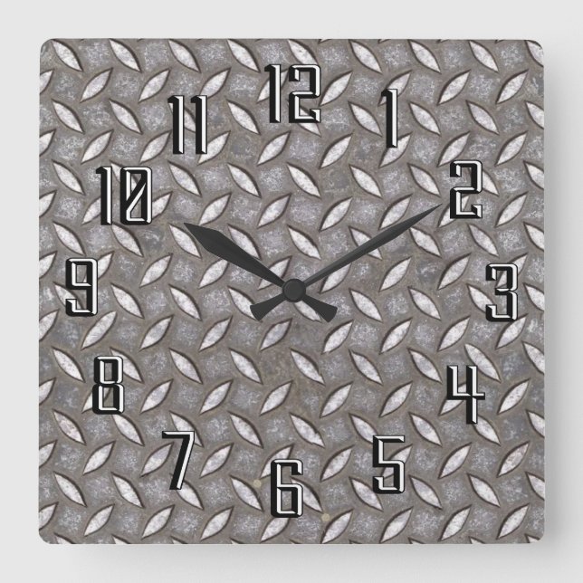 Metal Tread Plate Square Wall Clock (Front)