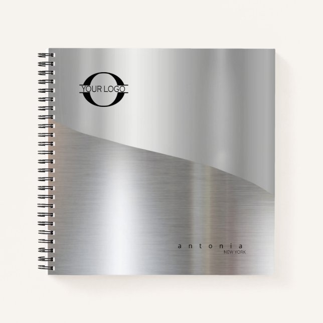 Metal Wave Logo Two-Tone Silver ID809 Notebook (Front)