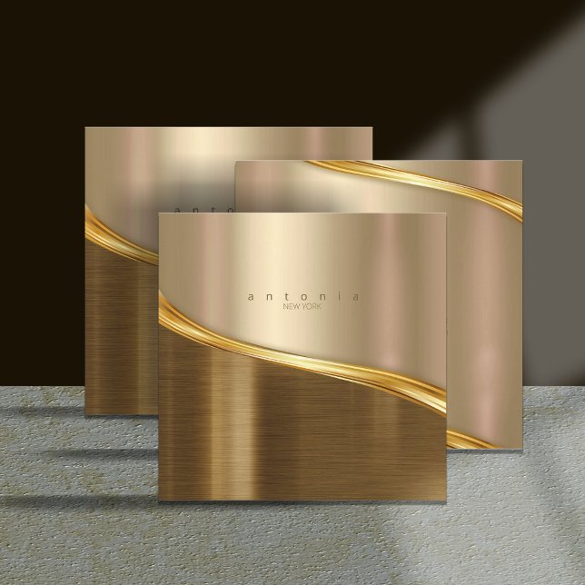 Metal Wave Two-Tone Gold Sq ID806 Square Business Card (Creator Uploaded)