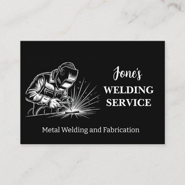 Metal Welder, Fabricator, Contractor Black & White Business Card (Front)