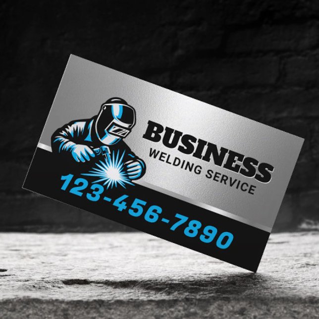 Metal Welding & Fabrication Blue Welder Business Card (Creator Uploaded)