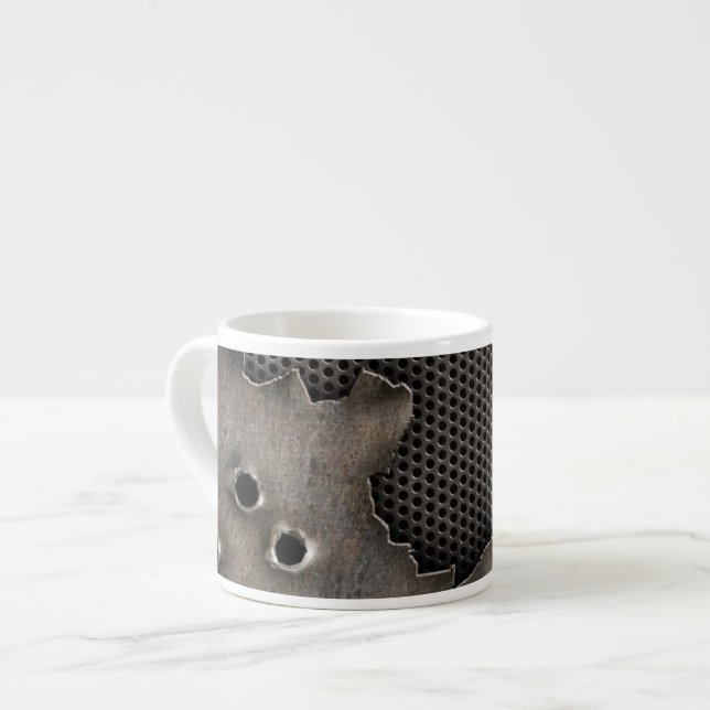 Metal with bullet holes background espresso cup (Front Left)