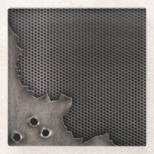 Metal with bullet holes background glass coaster