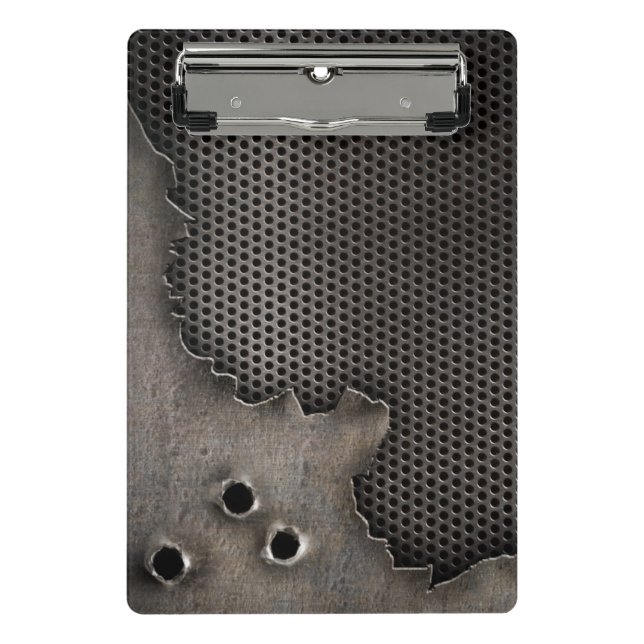 Metal with bullet holes background mini clipboard (Front)