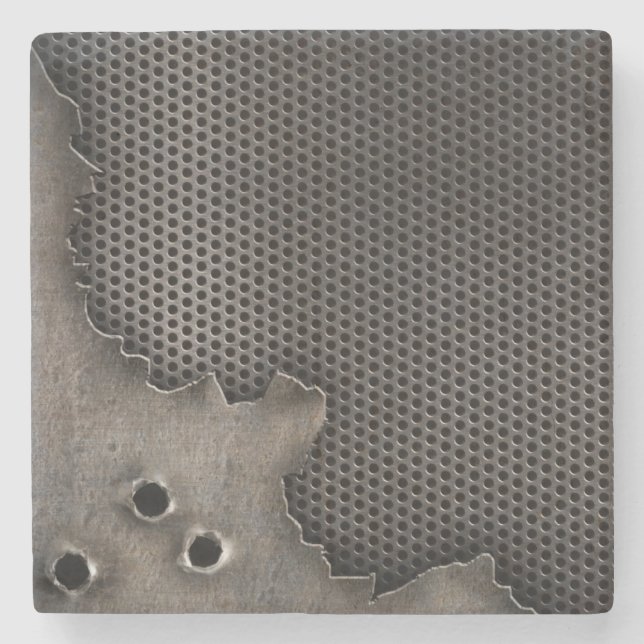 Metal with bullet holes background stone coaster (Front)