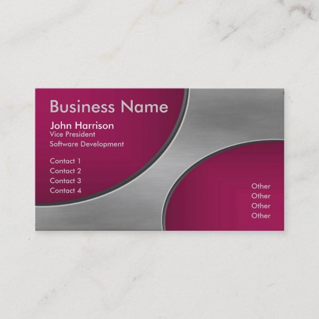 Metal with Burgandy Cutout Circles business card (Front)