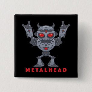 Metalhead - Heavy Metal Robot Devil - With Text 15 Cm Square Badge
