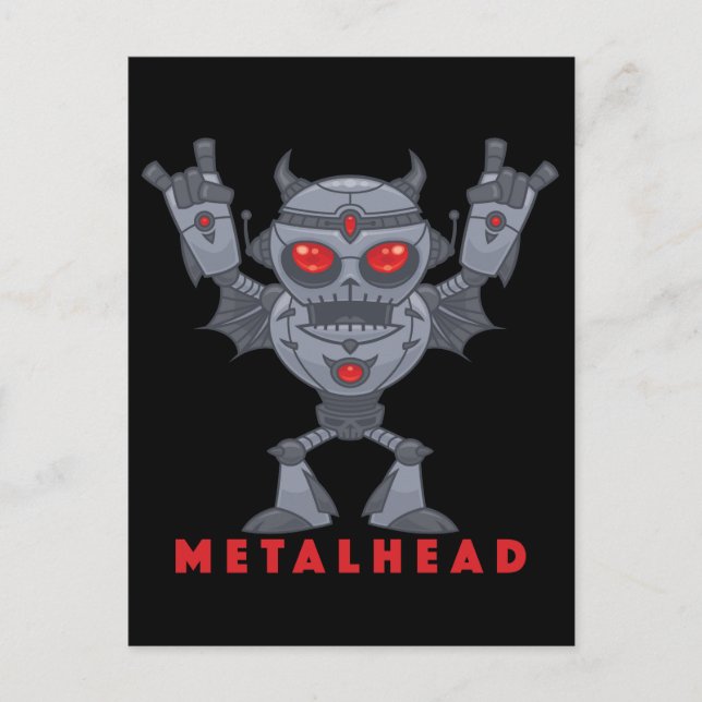 Metalhead - Heavy Metal Robot Devil - With Text Holiday Postcard (Front)