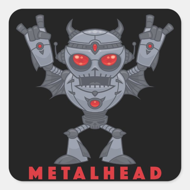 Metalhead - Heavy Metal Robot Devil - With Text Square Sticker (Front)