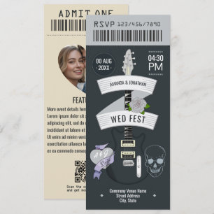 Metalhead Luxe Rock ’n’ Roll Wedding Ticket Invitation
