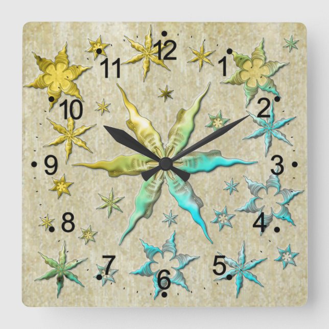 metalic starfishs embossed texturised cool sweet square wall clock (Front)