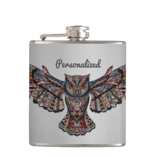 Metalised Owl Art Hip Flask
