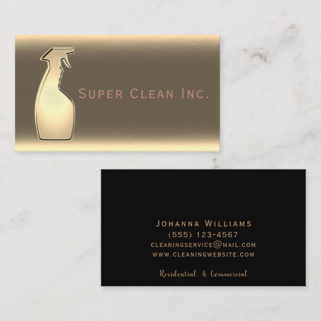 Metallic 3D Spray Bottle Luxury Cleaning Service Business Card (Front/Back)