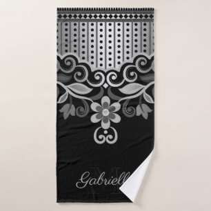Metallic Abstract Floral Bath Towel Set